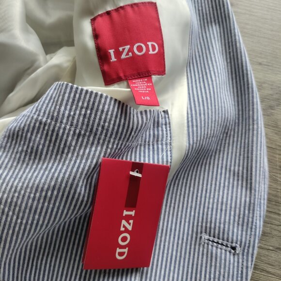 Izod Blue Preppy White Stripe Sport Coat Jacket Saltwater Size Large - Picture 5 of 13